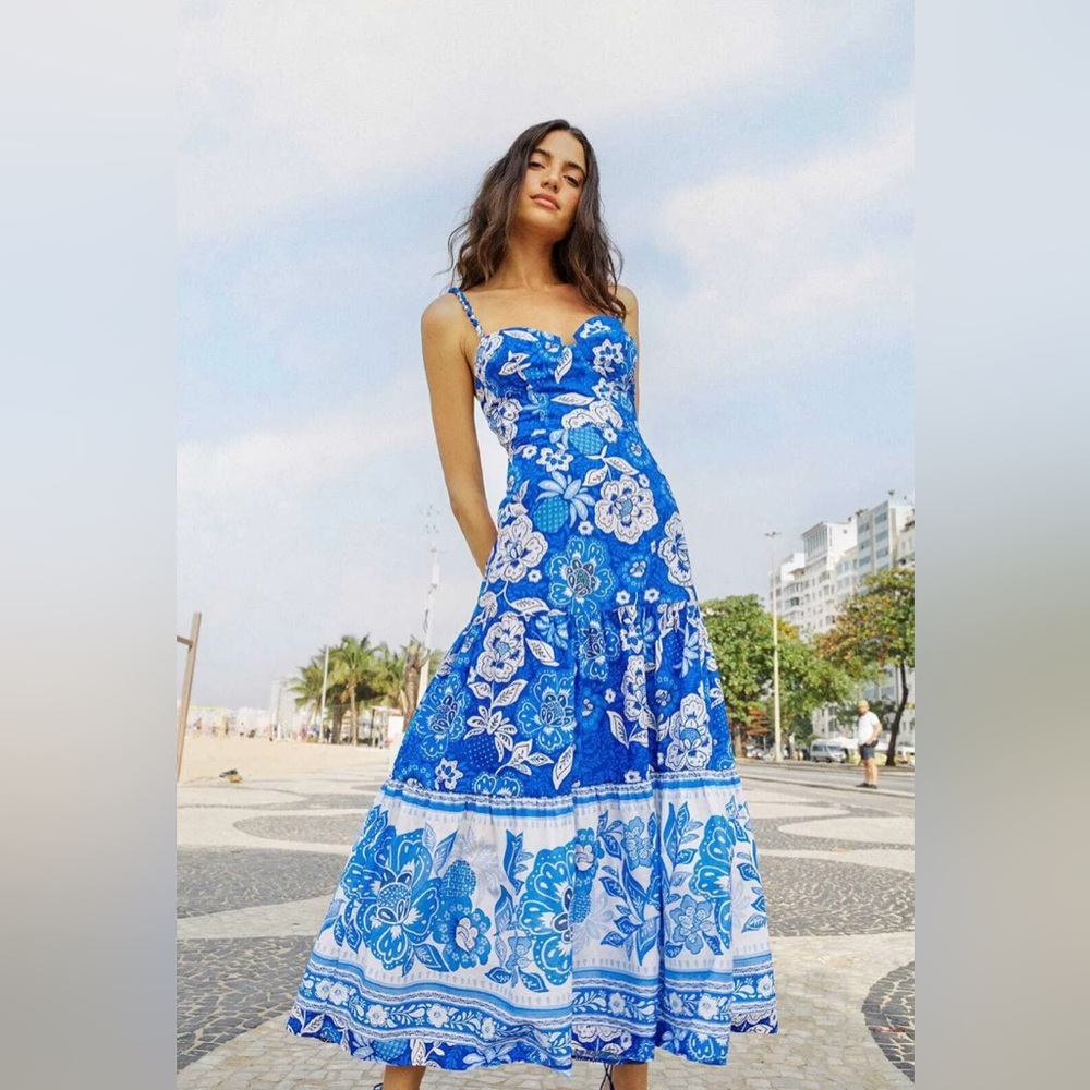 Farm Rio Full of Flowers Sweetheart Midi Dress